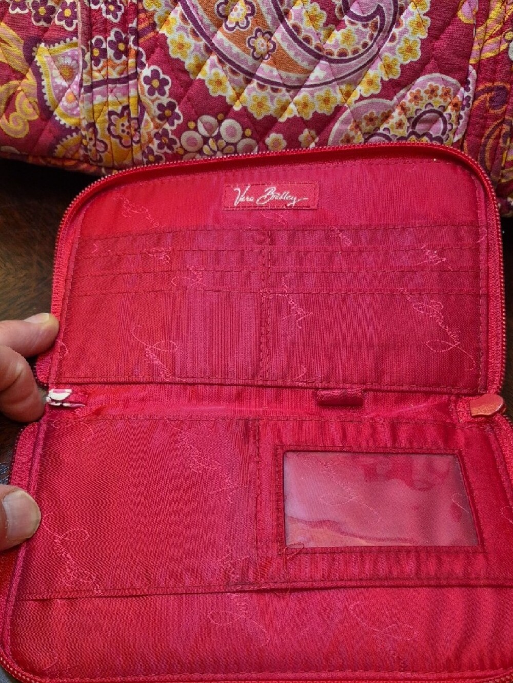 Vera Bradley Pink and Yellow Paisley Quilted Tote with Wristlet - Picture 3 of 5